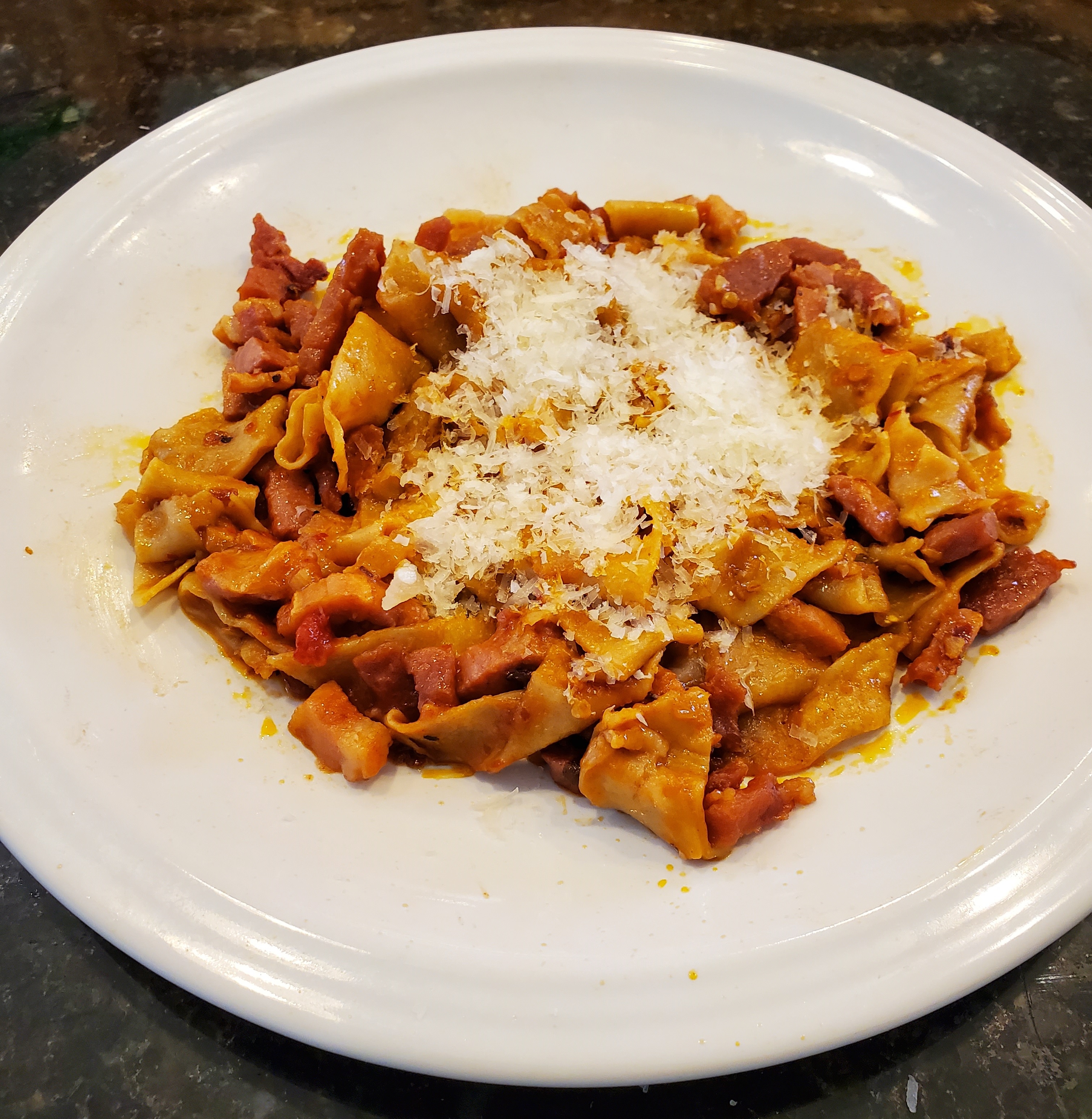 A rendition of Amatriciana, made from an apartment in Chicago.